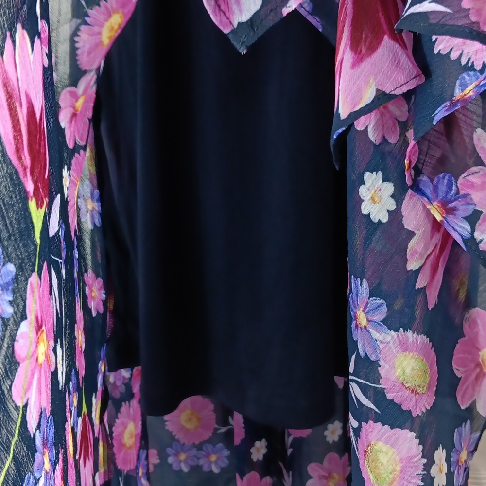 Dkny Navy Floral Sleeveless Asymmetrical Midi Dress - Picture 7 of 15